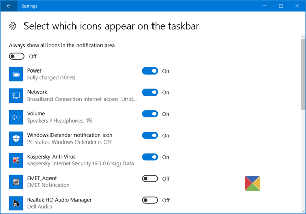 Windows 10 hide defender icon